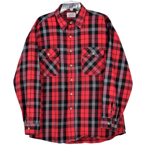 Private Property Other - Private Property Men's XL Red Black Buffalo Plaid Flannel Shirt Vintage 80s USA